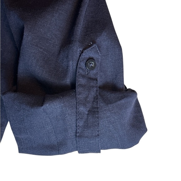 NWOT Tahari navy linen blend long sleeve pullover tunic front button placket - Picture 7 of 11